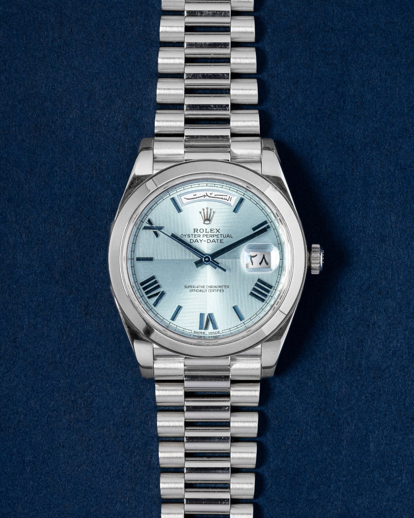 Rolex Day-Date Ice Blue 228206 Arabic Dial Presidential at Grand Caliber | Dallas Watch Store 