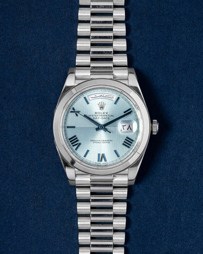 Rolex Day-Date Ice Blue 228206 Arabic Dial Presidential at Grand Caliber | Dallas Watch Store 