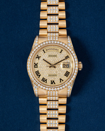 Yellow Gold Iced Rolex Day-Date 36 118388 | Grand Caliber Watches
