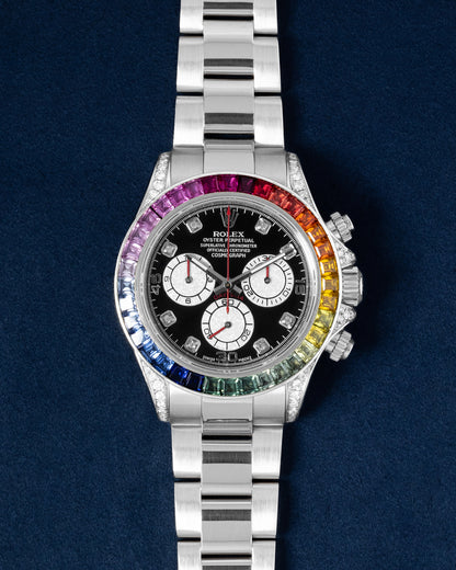 Rolex Daytona 116509 Aftermarket Rainbow White Gold Watch | Grand Caliber Dallas