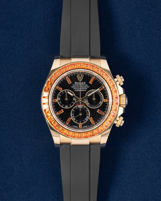 Yellow Gold Rolex Daytona 116588SACO Orange Sapphire Watch | Grand Caliber Dallas