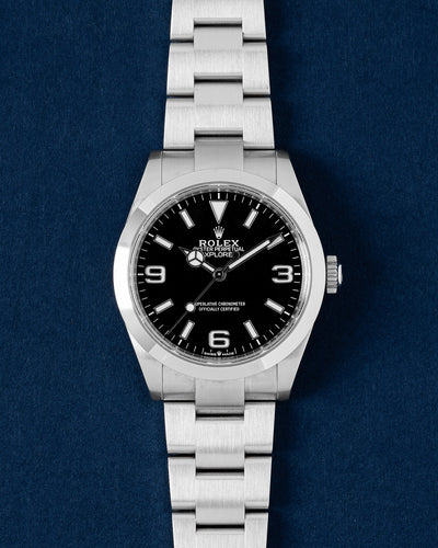Pre-owned 2025 Rolex Explorer 40mm 224270 stainless steel black 3-6-9 dial tool watch on an Oyster bracelet at Grand Caliber Dallas