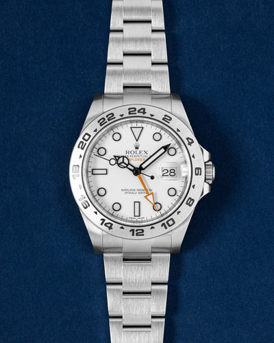 White dial 2015 Rolex Explorer II 216570 | Grand Caliber Watches