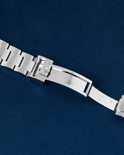 open Rolex Oysterlock safety clasp displaying the inner folding deployant blade and Easylink 5mm comfort extension link