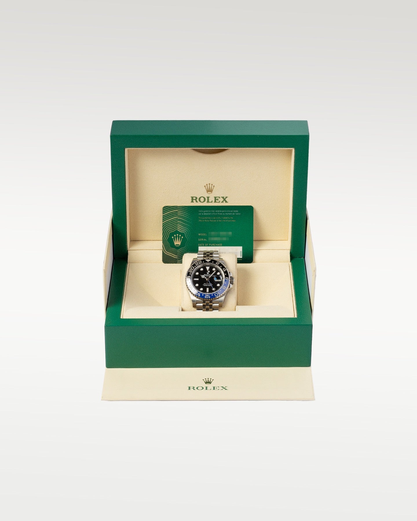 Pre owned 2022 Rolex GMT-Master II 126710BLNR Batgirl complete full set presentation with its original green luxury box