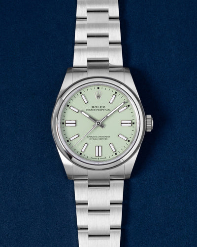 New Rolex Oyster Perpetual Pistachio 134300 | Grand Caliber Dallas, Texas