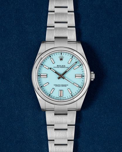 Turquoise Blue Rolex Oyster Perpetual 41 124300 | Grand Caliber Mens Watches