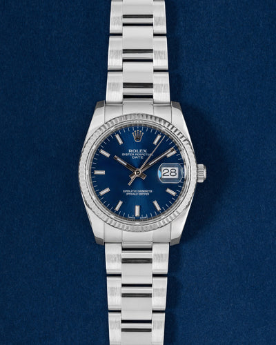 Blue Index Rolex Oyster Perpetual Date 115234 | Grand Caliber Women's Watches