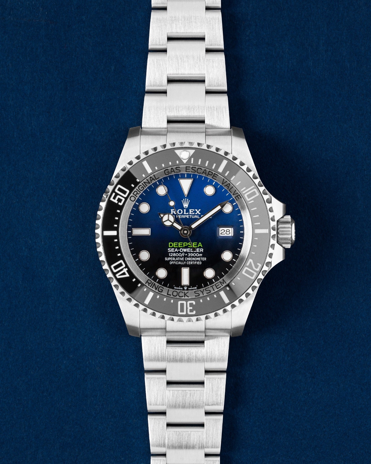 Rolex Deepsea James Cameron watch featuring a gradient D-blue to black dial, black ceramic Cerachrom bezel and an Oyster bracelet