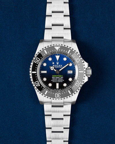 Rolex Deepsea James Cameron watch featuring a gradient D-blue to black dial, black ceramic Cerachrom bezel and an Oyster bracelet
