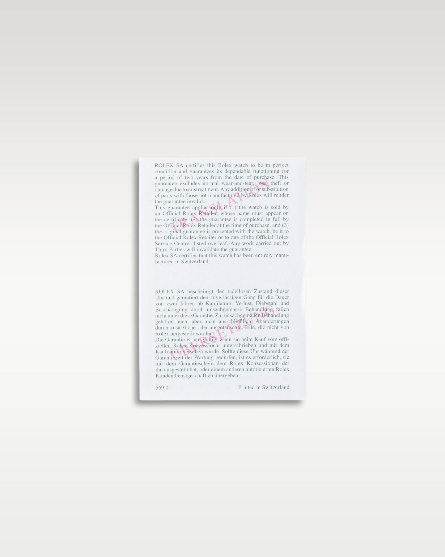 Official open Rolex international warranty translation guide booklet insert
