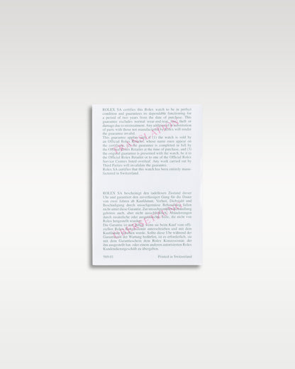 Official open Rolex international warranty translation guide booklet insert