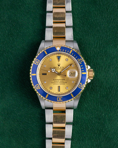 Rolex Submariner Champagne Serti Dial Yellow Gold Bezel 16613