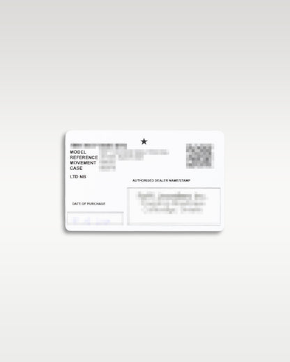 Official white Zenith international warranty activation card and certificate paper displaying registration details