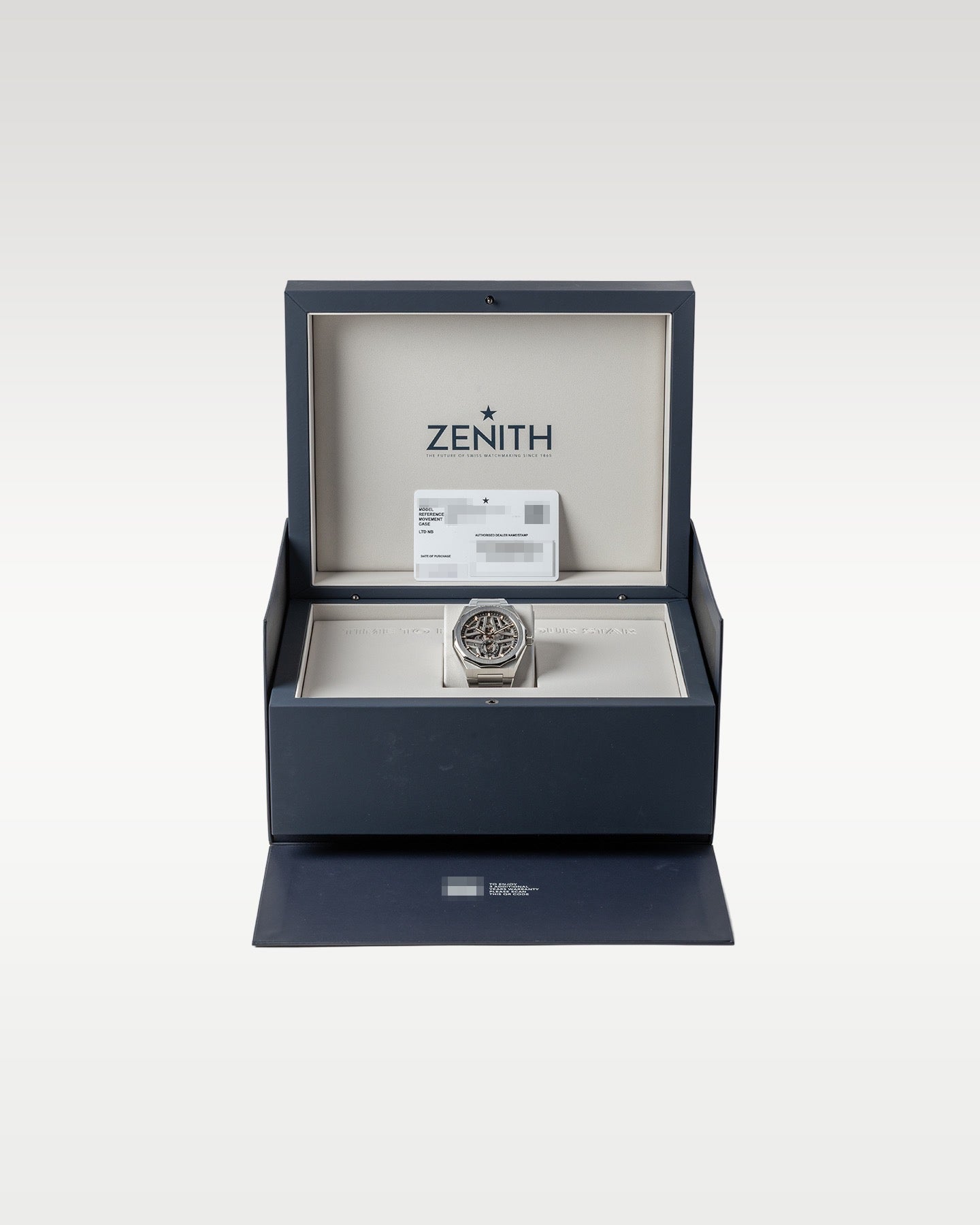 Brand new 2025 Zenith Defy Skyline Skeleton 03.9300.3620/80.I001 complete full set showing both straps and blue luxury presentation box