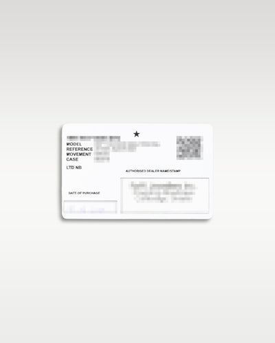 Official white Zenith international warranty activation card and certificate paper displaying registration details