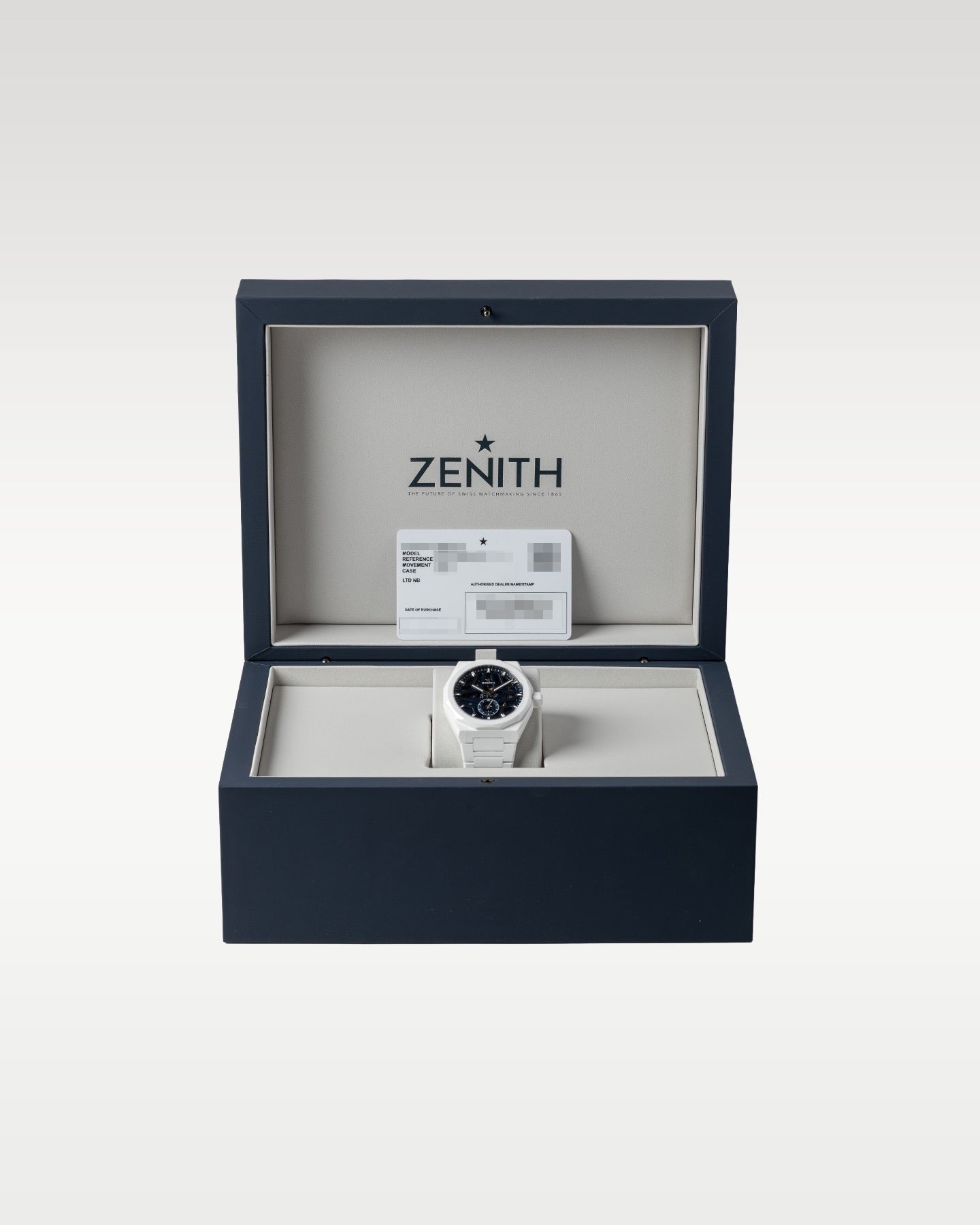 Brand new 2026 Zenith Defy Skyline Skeleton white ceramic 49.9301.3620/79.I001 complete full set presentation with its blue luxury watch box