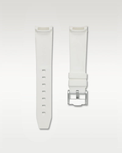 Rear view of WISSTRAPS 21mm Polar White integrated curved end rubber watch strap at Grand Caliber
