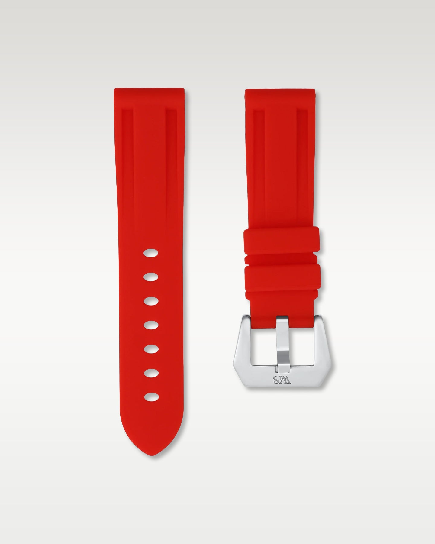 WISSTRAPS 22mm Salmon Red calibrated rubber watch strap featuring a flush case fit and brushed stainless steel buckle