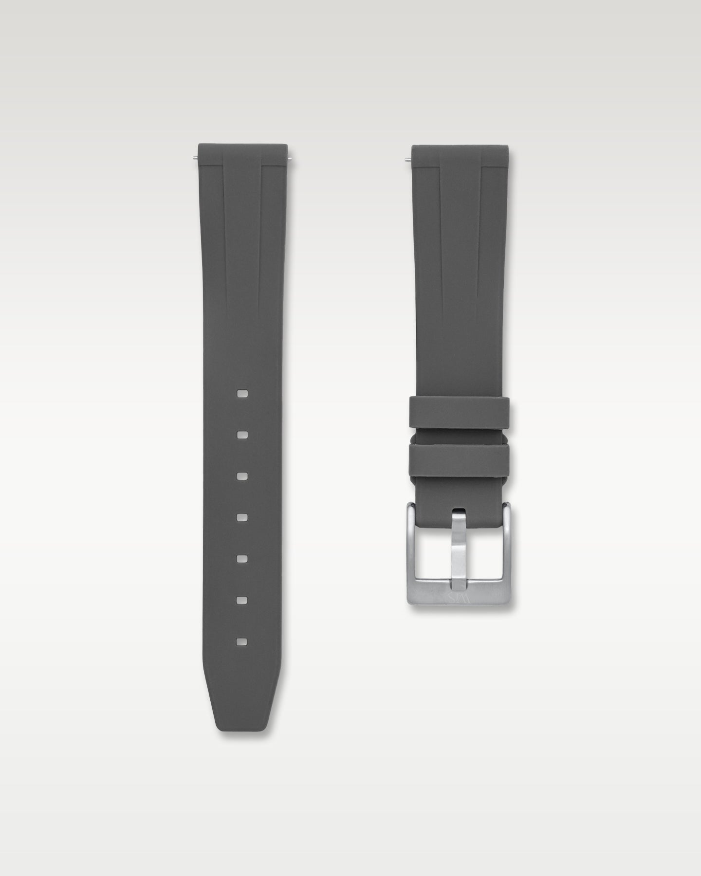 WISSTRAPS 18mm charcoal grey quick release rubber watch strap with brushed steel buckle front view