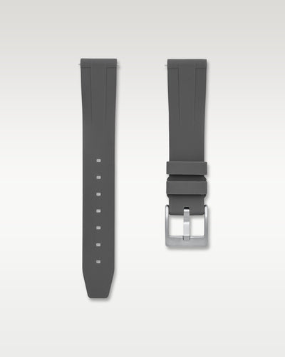 WISSTRAPS 18mm charcoal grey quick release rubber watch strap with brushed steel buckle front view