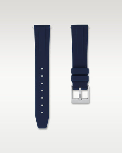 WISSTRAPS 18mm marine blue quick release rubber watch strap with brushed steel buckle front view
