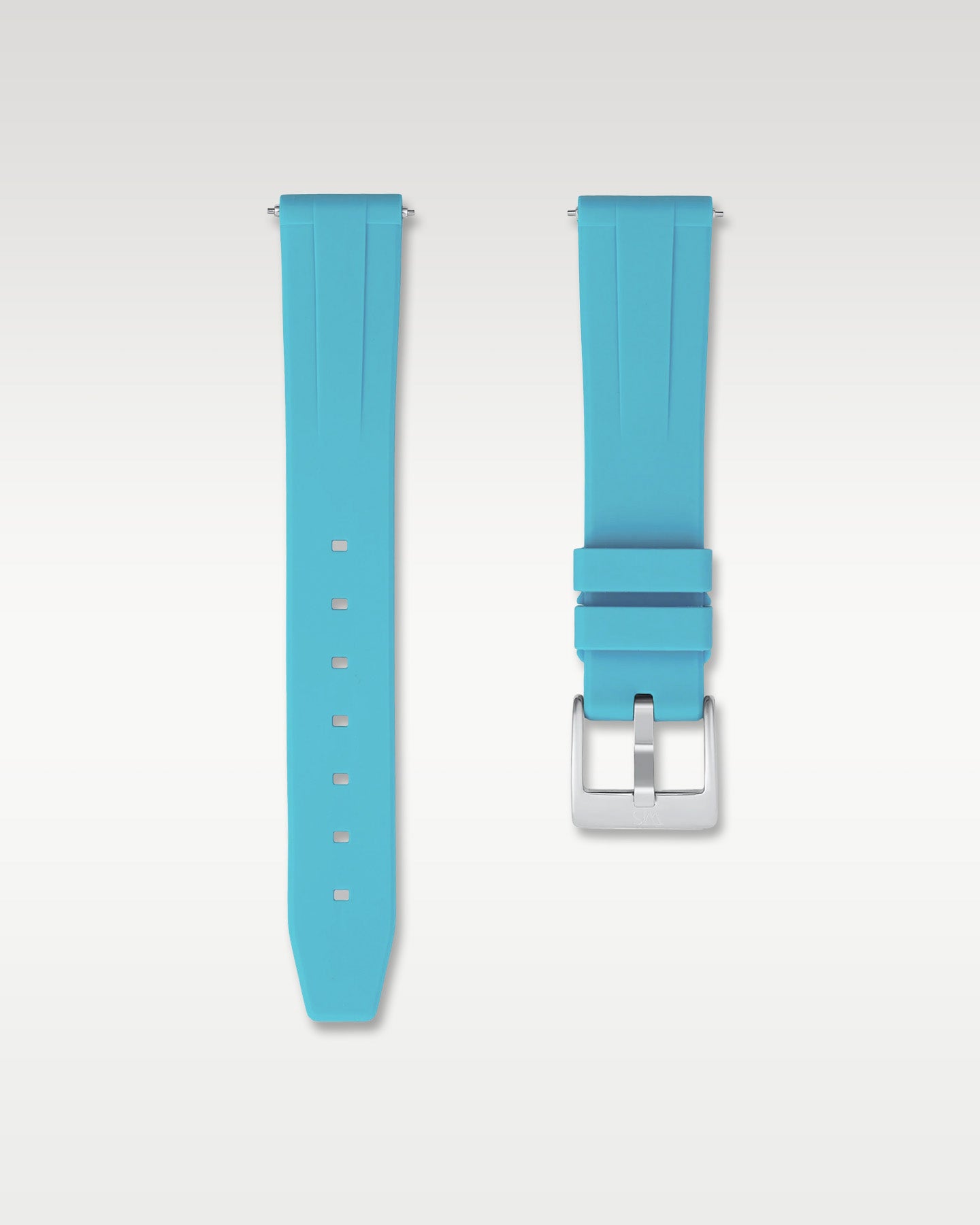 WISSTRAPS 18mm miami blue quick release rubber watch strap with brushed steel buckle front view