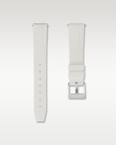WISSTRAPS 18mm polar white quick release rubber watch strap with brushed steel buckle front view