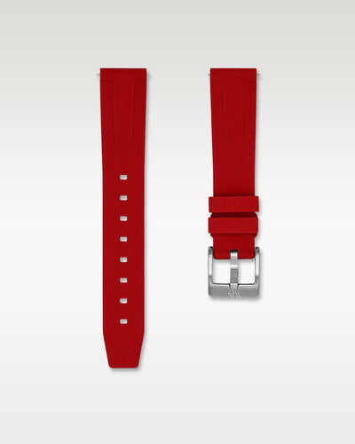 WISSTRAPS 18mm scarlet red quick release rubber watch strap with brushed steel buckle front view