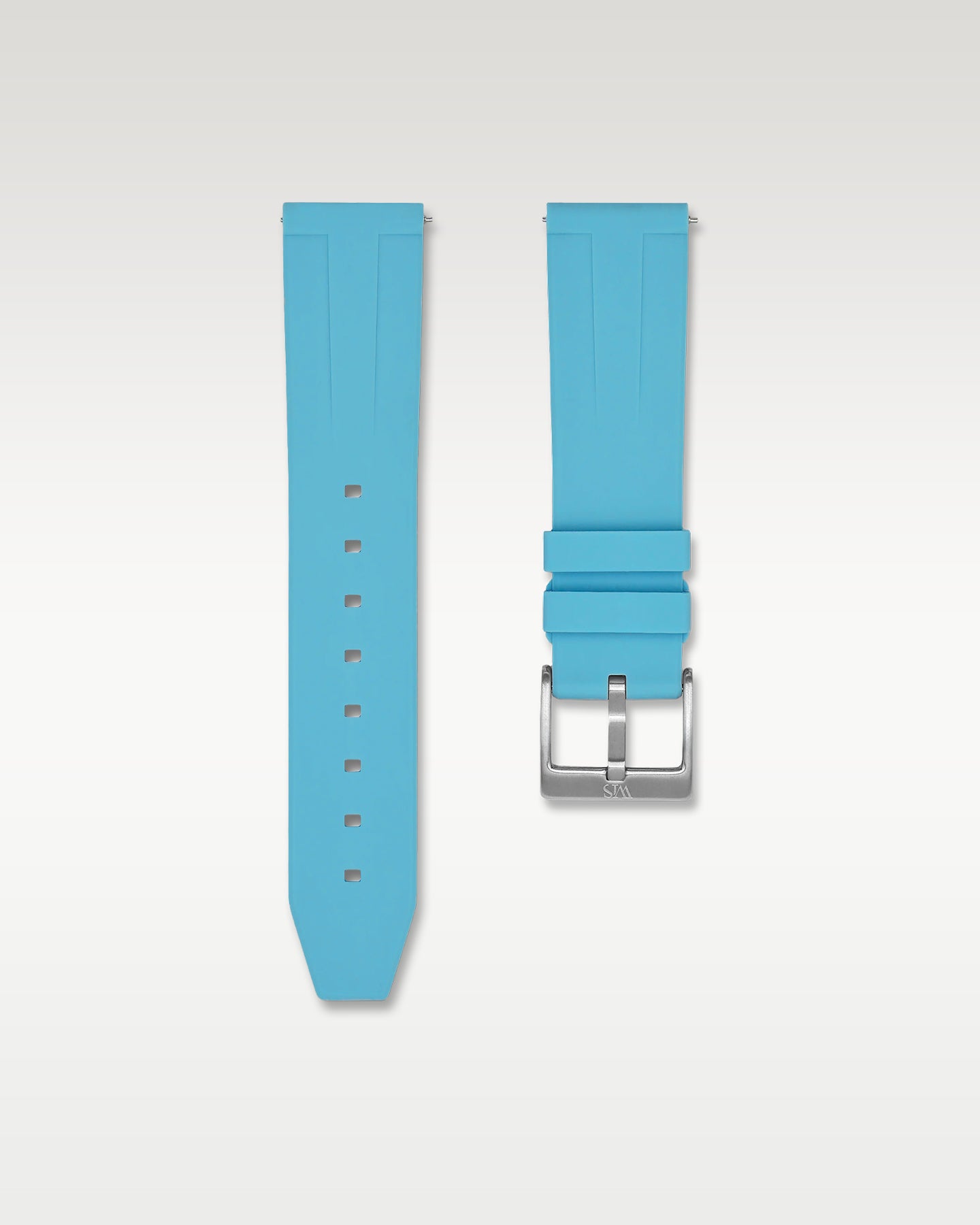 WISSTRAPS 22mm miami blue quick release rubber watch strap with brushed steel buckle front view