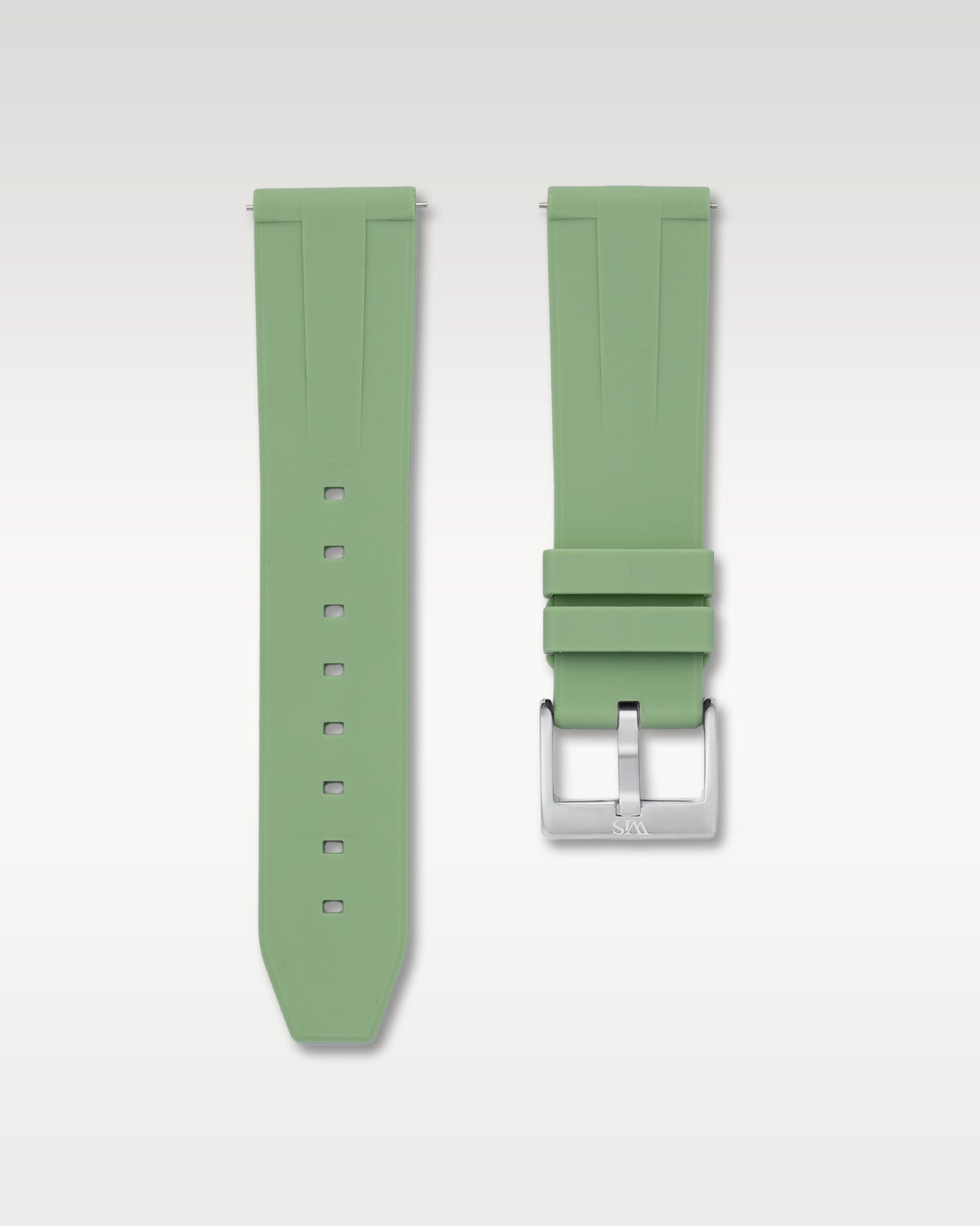 WISSTRAPS 22mm sage green quick release rubber watch strap with brushed steel buckle