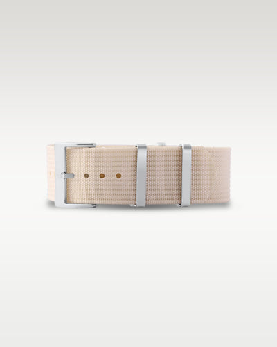 Full layout view of WISSTRAPS 24mm khaki woven nylon watch strap with quick-drying webbing and pre-installed hardware