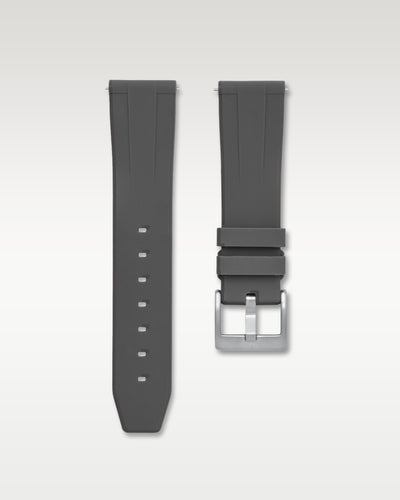 WISSTRAPS 24mm Charcoal Grey quick release rubber watch strap featuring a straight lug fit and brushed stainless steel buckle.