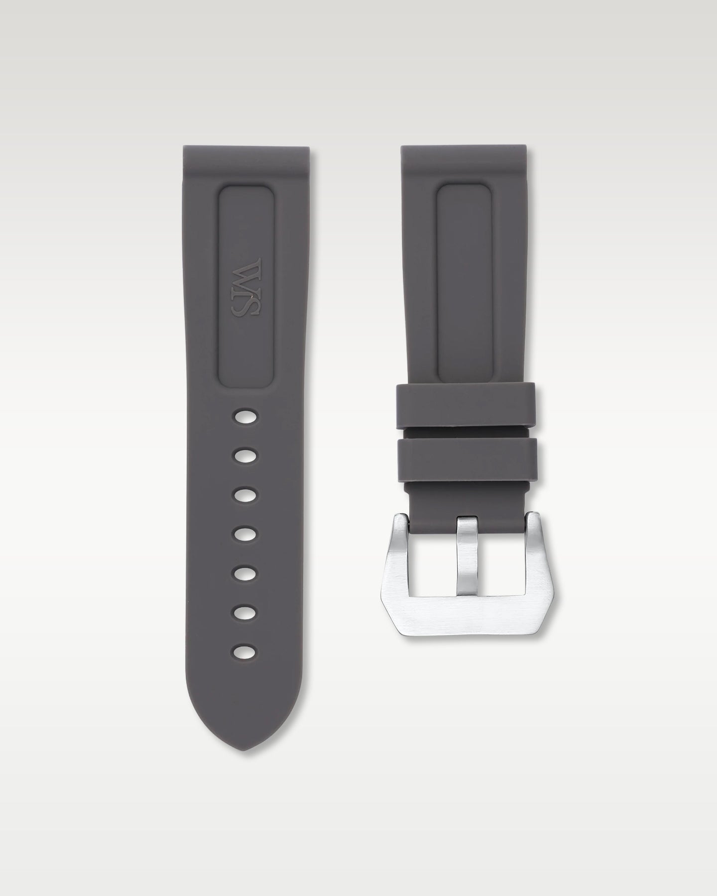Pair view of WISSTRAPS 22mm Charcoal Grey calibrated rubber watch strap with pre-installed silver pin buckle and spring bars