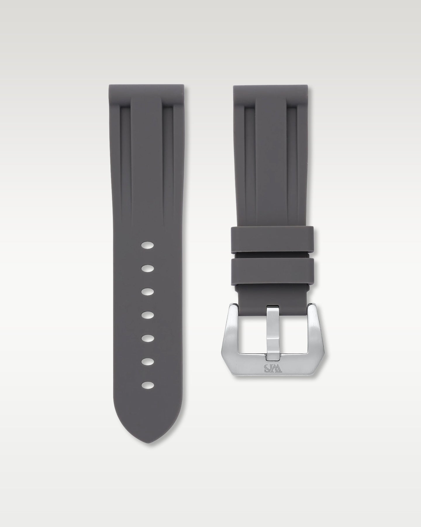 WISSTRAPS 22mm Charcoal Grey calibrated rubber watch strap featuring a flush case fit and brushed stainless steel buckle