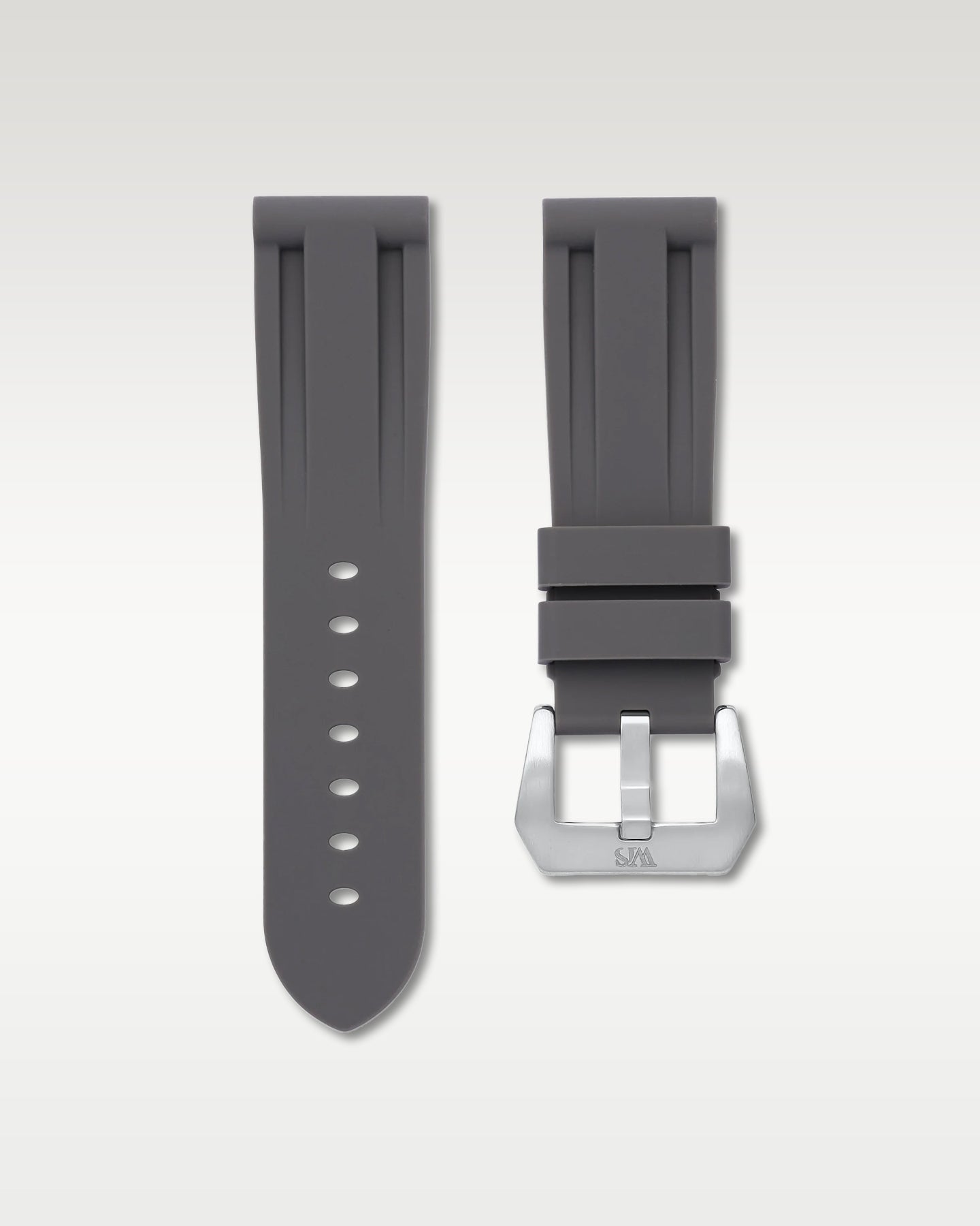 WISSTRAPS 24mm Charcoal Grey calibrated rubber watch strap featuring a flush case fit and brushed stainless steel buckle