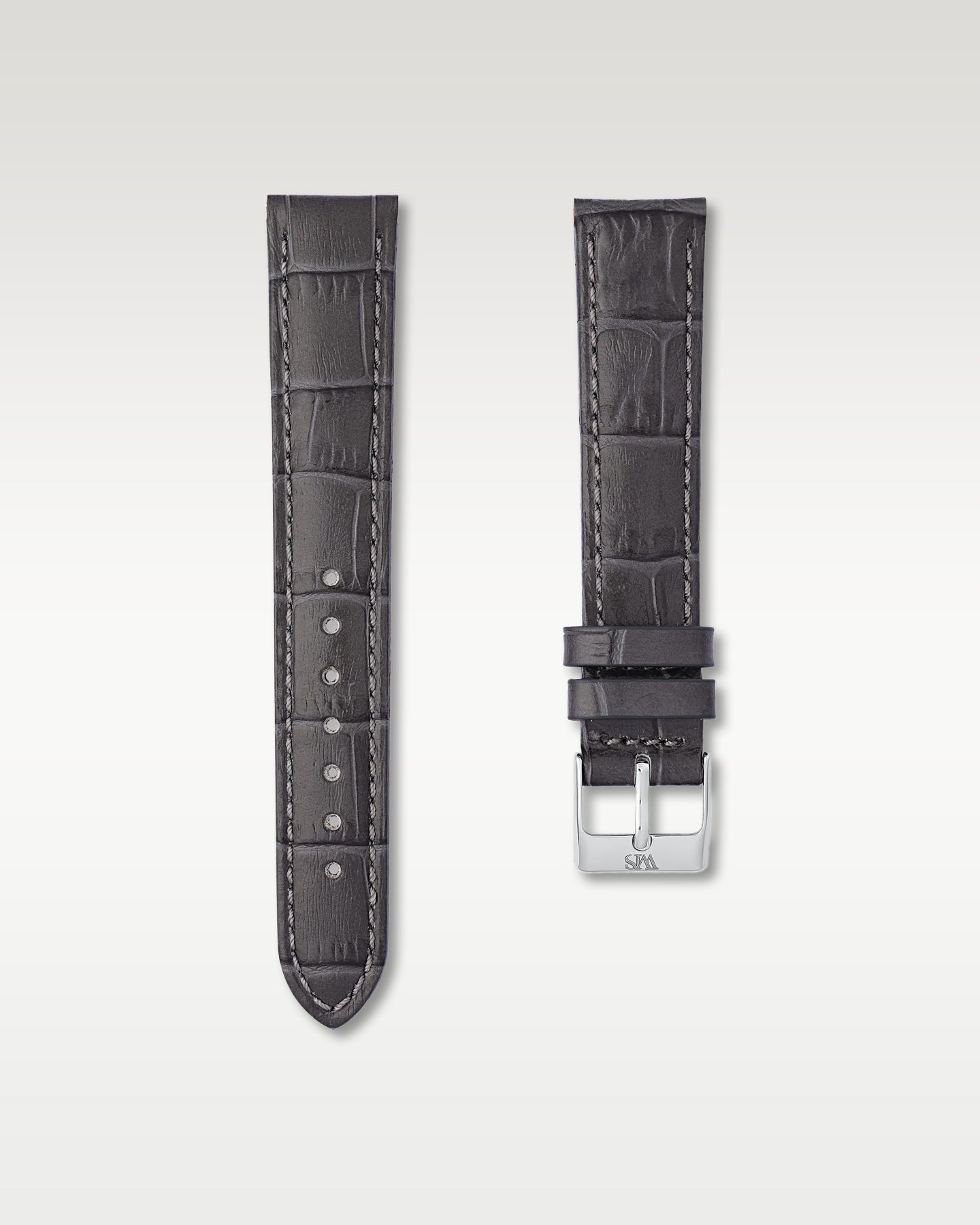 WISSTRAPS 18mm Charcoal Grey Italian alligator embossed leather watch strap featuring tonal stitching and a stainless steel buckle