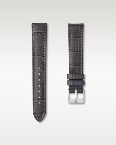 WISSTRAPS 18mm Charcoal Grey Italian alligator embossed leather watch strap featuring tonal stitching and a stainless steel buckle