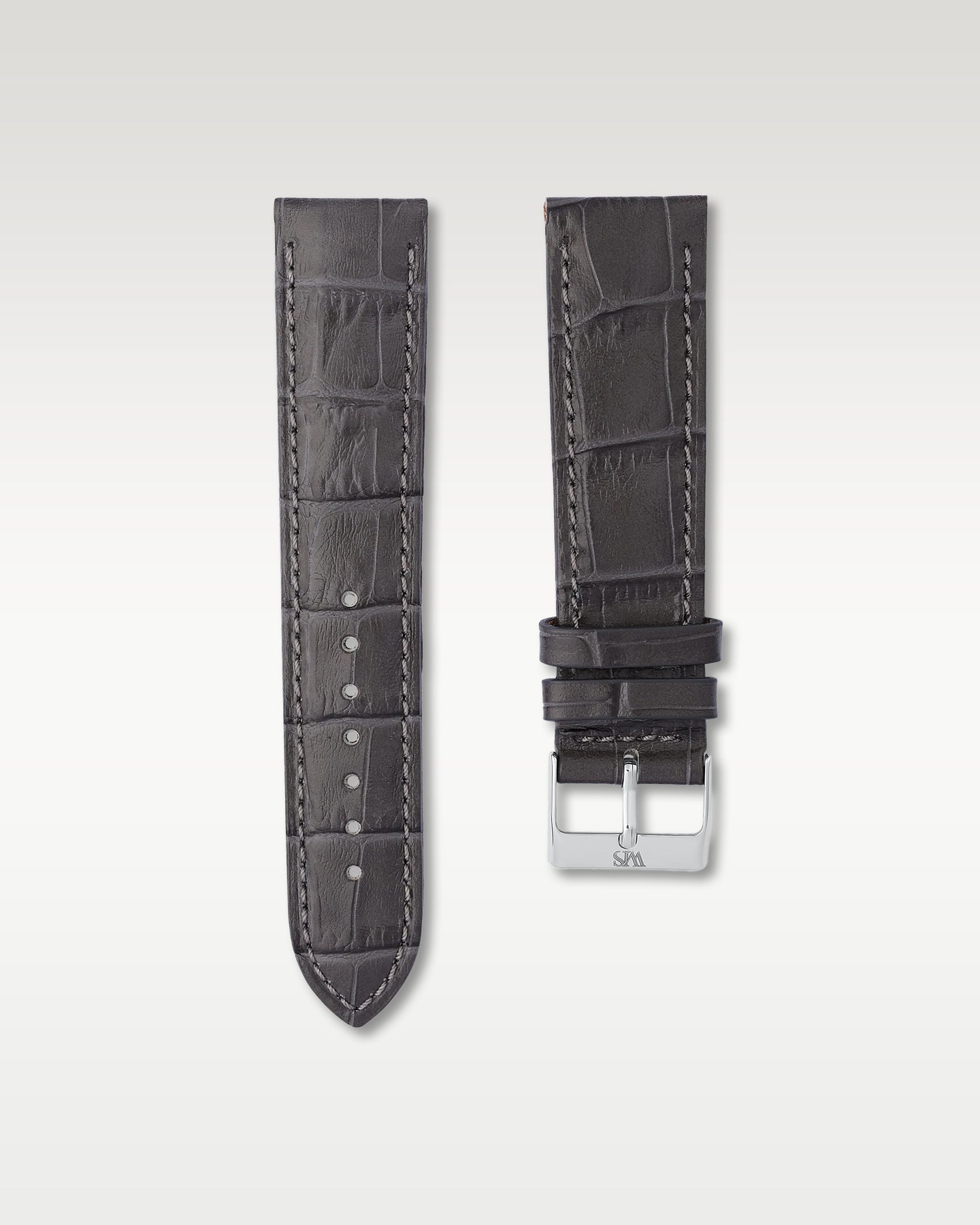 WISSTRAPS 22mm Charcoal Grey Italian alligator embossed leather watch strap with light contrast stitching and a stainless steel buckle