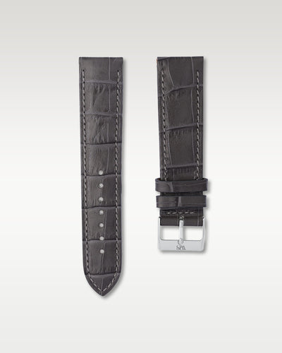 WISSTRAPS 22mm Charcoal Grey Italian alligator embossed leather watch strap with light contrast stitching and a stainless steel buckle