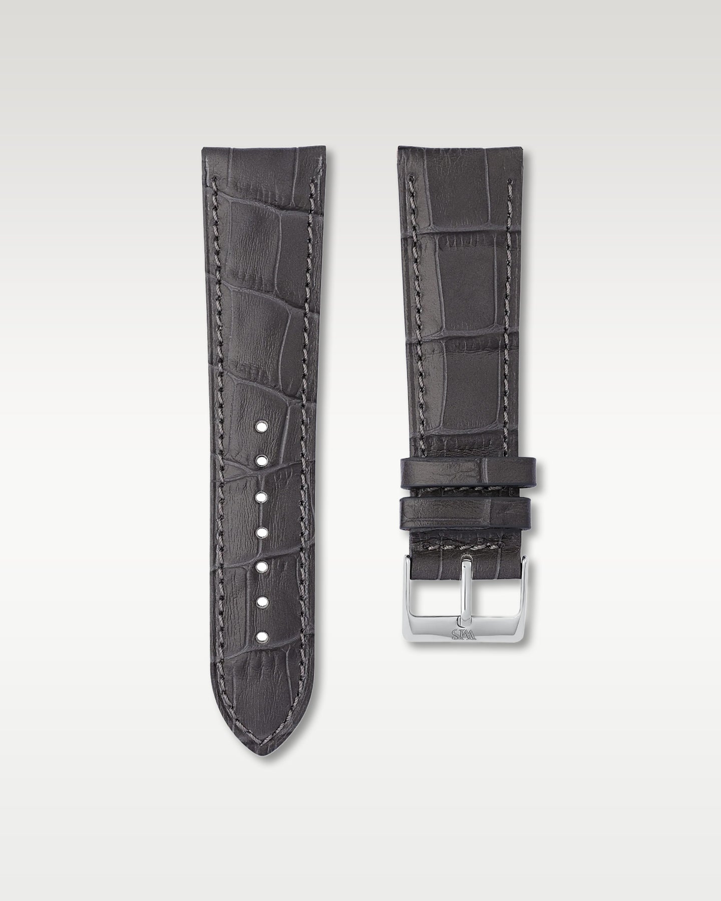 WISSTRAPS 24mm Charcoal Grey Italian alligator embossed leather watch strap with light contrast stitching and a stainless steel buckle