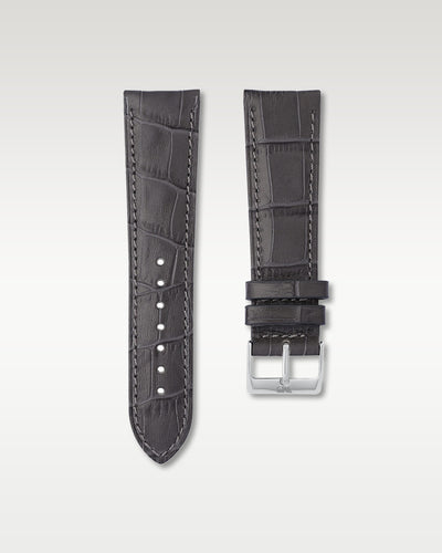 WISSTRAPS 24mm Charcoal Grey Italian alligator embossed leather watch strap with light contrast stitching and a stainless steel buckle