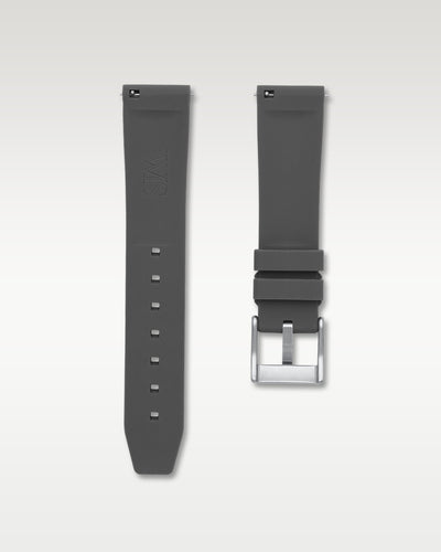 Pair view of WISSTRAPS 20mm Charcoal Grey quick release rubber watch strap with pre-installed silver pin buckle and quick release spring bars