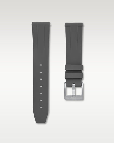 WISSTRAPS 20mm Charcoal Grey quick release rubber watch strap featuring a straight lug fit and brushed stainless steel 