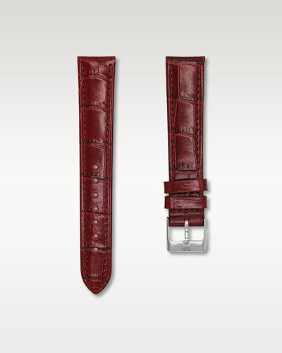 WISSTRAPS 18mm Cherry Red Italian alligator embossed leather watch strap featuring tonal stitching and a polished stainless steel buckle