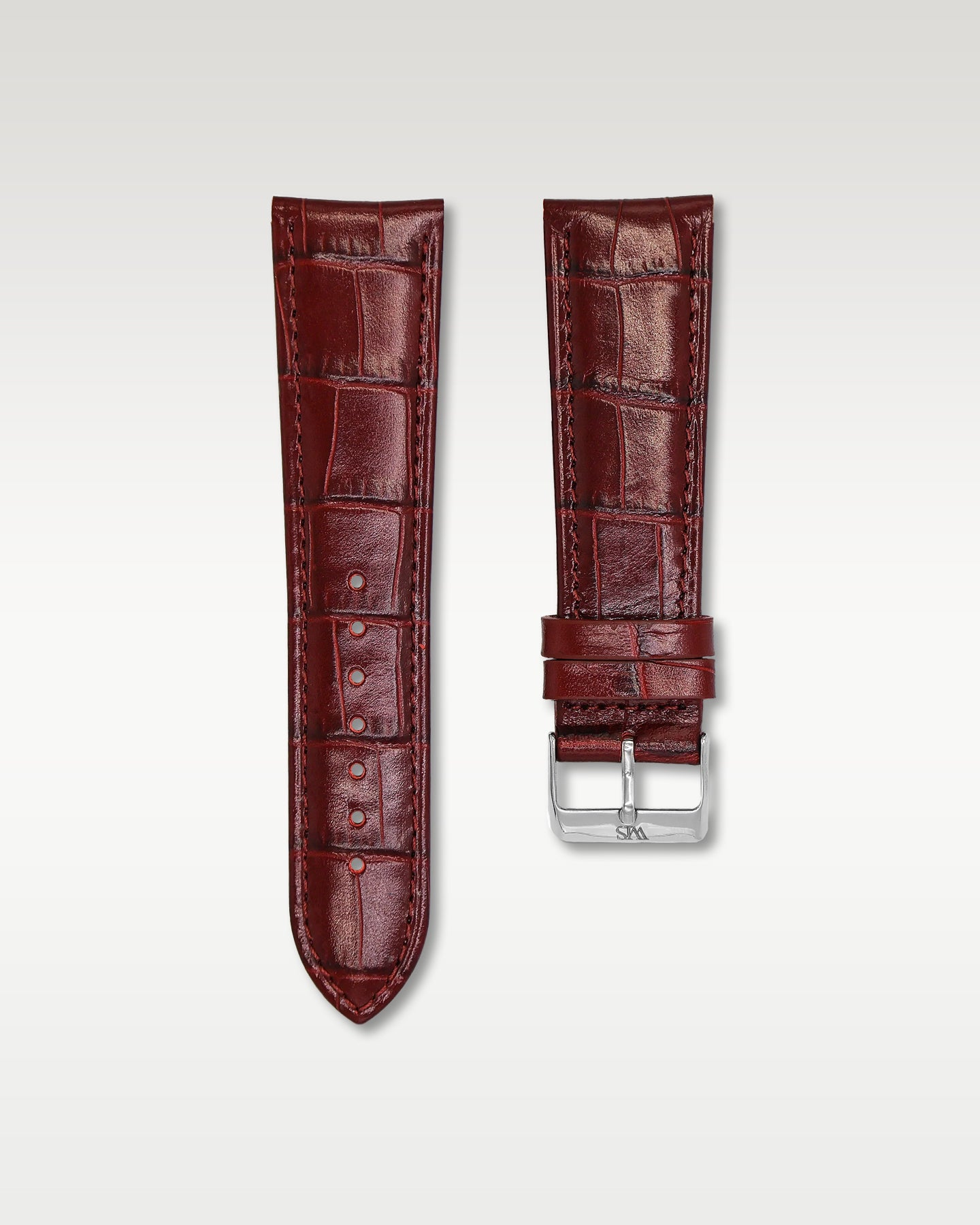 WISSTRAPS 24mm Cherry Red Italian alligator embossed leather watch strap featuring tonal stitching and a polished stainless steel buckle