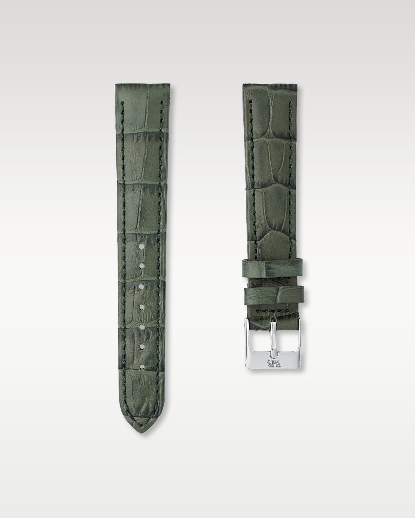 WISSTRAPS 18mm Emerald Green Italian alligator embossed leather watch strap featuring tonal stitching and a stainless steel buckle