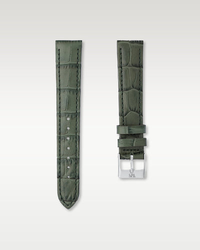 WISSTRAPS 18mm Emerald Green Italian alligator embossed leather watch strap featuring tonal stitching and a stainless steel buckle