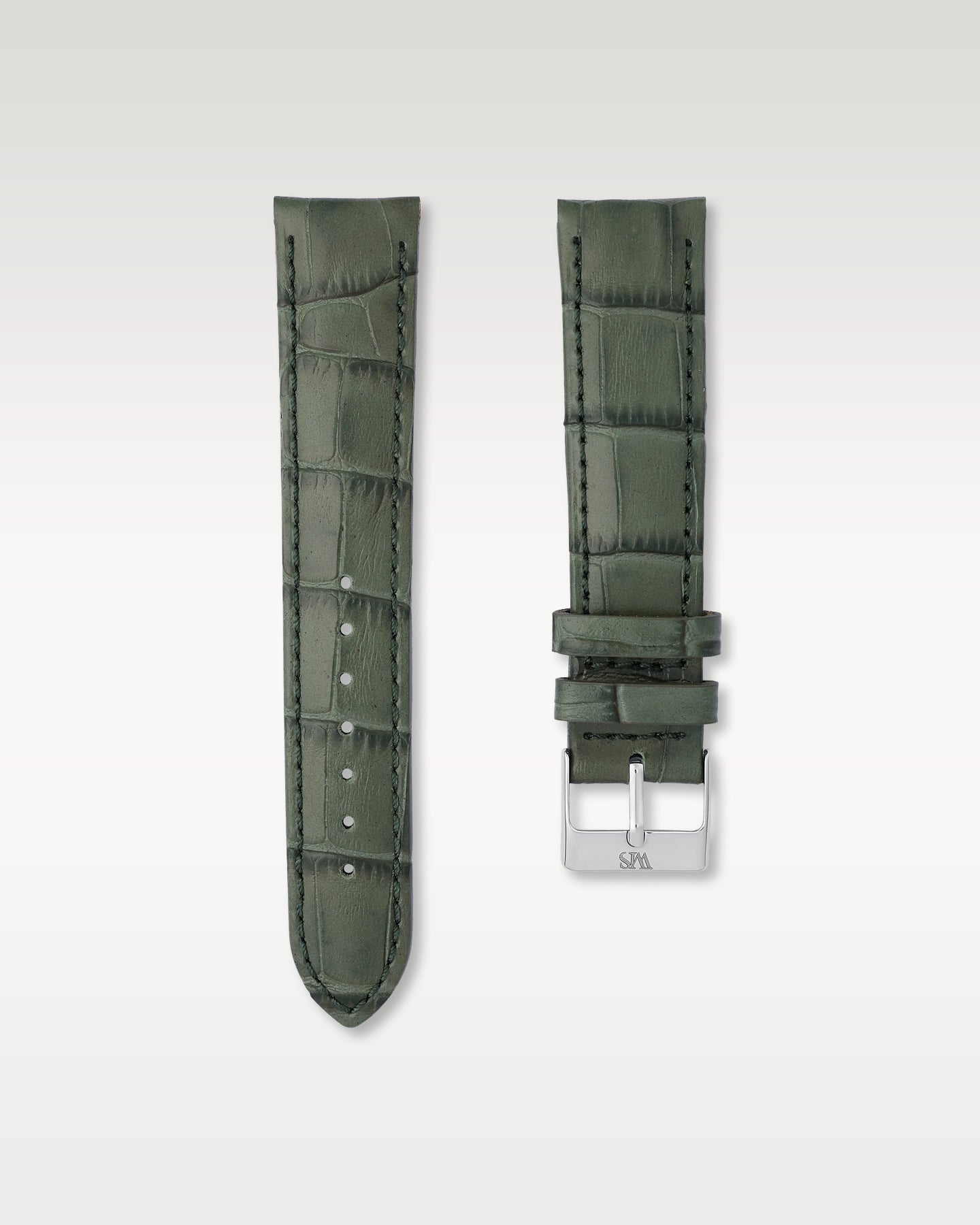 WISSTRAPS 20mm Emerald Green Italian alligator embossed leather watch strap featuring tonal stitching and a stainless steel buckle