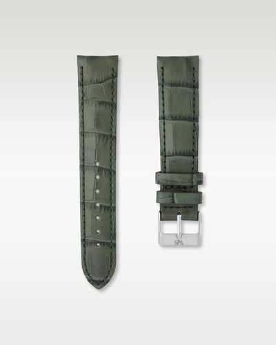 WISSTRAPS 20mm Emerald Green Italian alligator embossed leather watch strap featuring tonal stitching and a stainless steel buckle